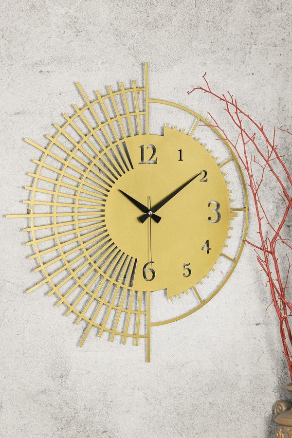 Saint Belisama Anapa  Yeni Koleksiyon Dekoratif Metal Gold Eskitme Duvar Saati 50x50cm Sessiz - Image 1