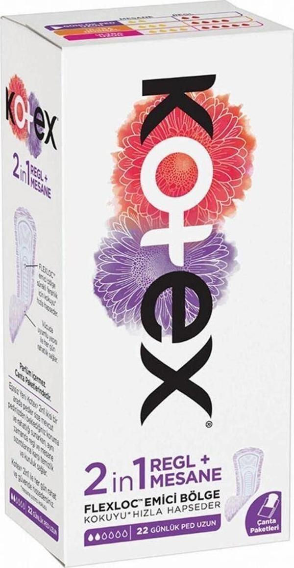 Kotex 2 in 1 Regl + Mesane Ekstra Uzun Günlük Ped 22 li - Image 1