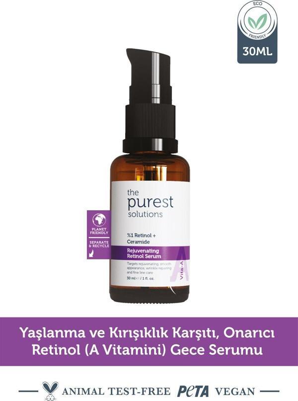 The Purest Solutions Kırışıklık Karşıtı, Onarıcı Retinol (a Vitamini) Gece Serumu 30 Ml (1% Retinol + Ceramide) - Image 1