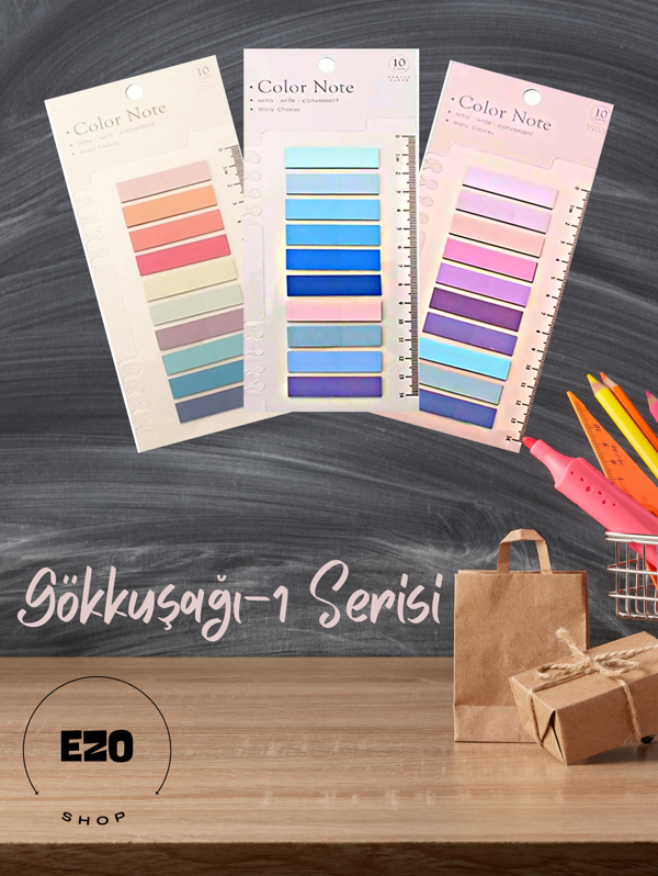 Ezoshop 3'lü Set Post-It Sticky Notes Şeffaf Renkli Yapışkan Not Kağıtları Yer İmleri Gökkuşağı Serisi-1 - Image 1
