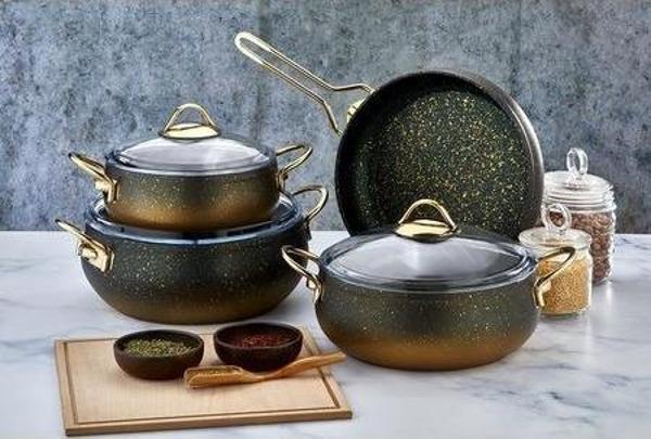 EvimSaray Tencere Seti GoldStone Granit 7 Parça Alya Yeşil - Image 1