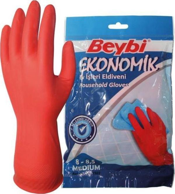 Beybi 7-7.5 Ekonomik 25li Paket Lateks Kırmızı Eldiven Pamuk Kaplı İç Yüzey Terlemeyi Azaltır - Image 1