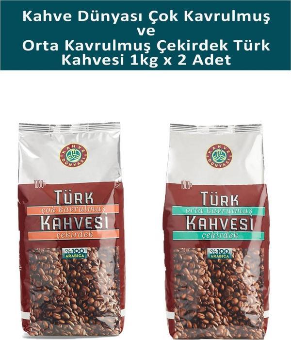 Kahve Dünyası Çok Kavrulmuş ve Orta Kavrulmuş Türk Kahvesi 1 kg x 2 Adet - Image 1