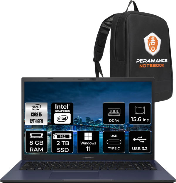 Asus ExperBook B1502CBA i5 1235U 8GB RAM 2TB SSD 15.6" FHD W11PRO BQ0254 & PER4 Çanta - Image 1