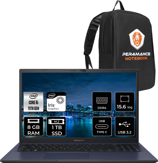 Asus ExperBook B1500CEAE i5 1135G7 8GB RAM 1TB SSD 15.6'' FHD FDOS BQ4167 & PER4 Çanta  - Image 1