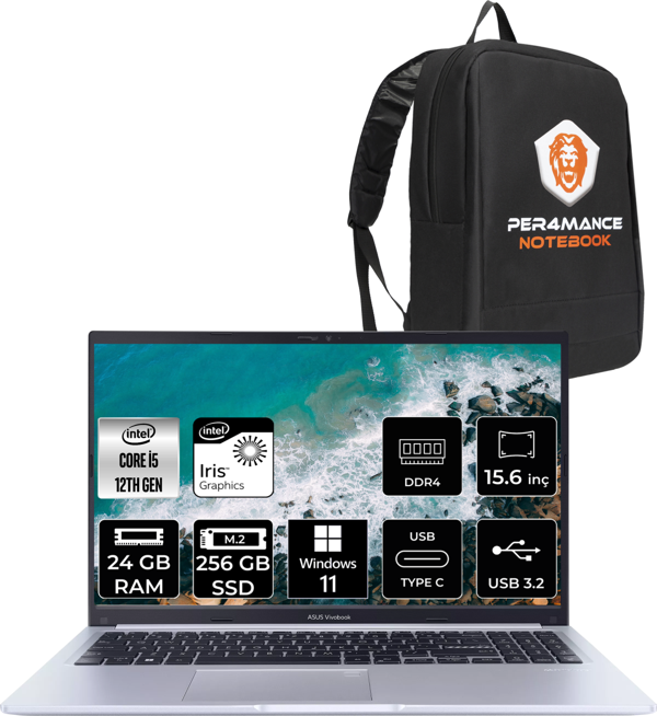 Asus Vivobook 15 X1502ZA i5 1235U 24GB RAM 256GB SSD 15.6'' FHD W11PRO EJ1068 & PER4 Çanta - Image 1