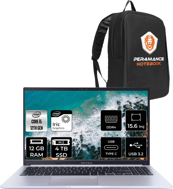 Asus Vivobook 15 X1502ZA i5 1235U 12GB RAM 4TB SSD 15.6'' FHD FDOS EJ030W & PER4 Çanta - Image 1