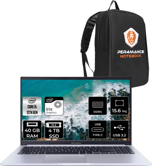 Asus Vivobook 15 X1502ZA i5 1235U 40GB RAM 4TB SSD 15.6'' FHD FDOS EJ030W & PER4 Çanta - Image 1