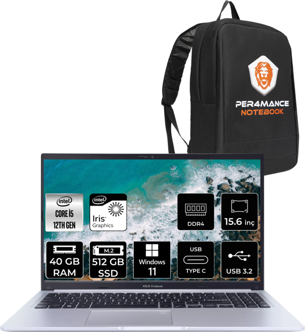 Asus Vivobook 15 X1502ZA i5 1235U 40GB RAM 512GB SSD 15.6'' FHD W11HOME EJ030W & PER4 Çanta - Image 1