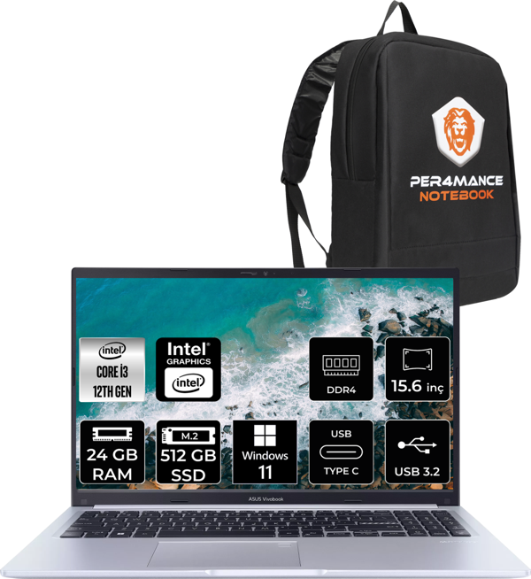 Asus Vivobook 15 X1502ZA i3 1215U 24GB RAM 512GB SSD 15.6'' FHD W11PRO EJ1479 & PER4 Çanta - Image 1