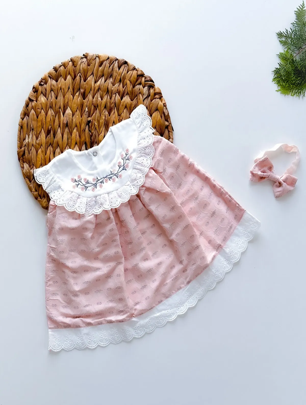 Kız Bebek Kız Çocuk Yazlık Elbise Kısa Kollu Astarlı Bandana Bebek Takım Bebek Giyim - Image 1
