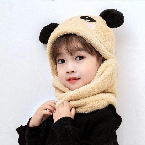 Netavantaj Peluş Panda Kışlık Bere Boyunluk Atkı Seti Krem - Image 1