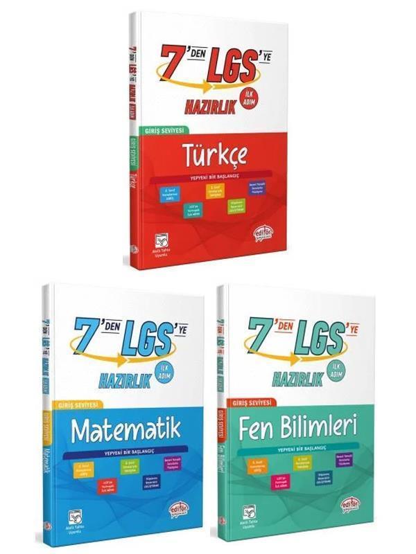 7'den LGS' ye Türkçe Matematik Fen Bilimleri Hazırlık İlk Adım 3'lü Set - Editör - Image 1