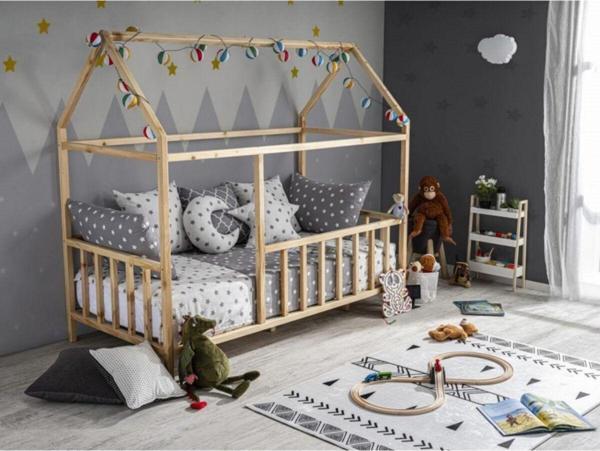 Baby Kinder Unisex Çocuk Bebek Çatılı Doğal Montessori & Karyolası - Image 1