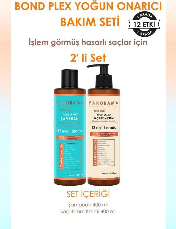 Panorama Professional Bond Plex Bakım Seti 12 Etki 1 Arada 400 ml Şampuan + Saç Bakım Kremi 2'li Set - Image 1