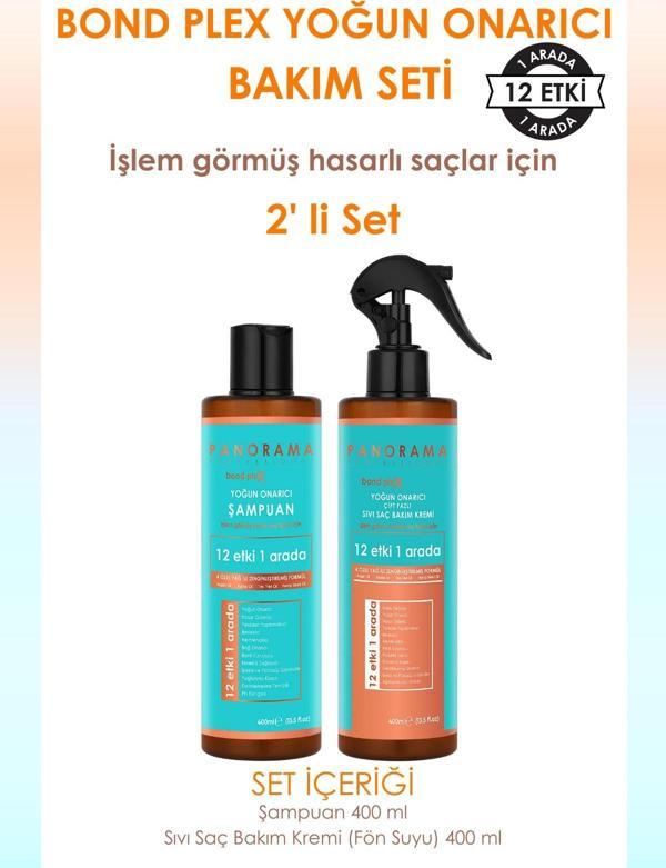 Panorama Professional Bond Plex Bakım Seti 12 Etki 1 Arada 400 ml Şampuan-Sıvı Saç Kremi (Fön Suyu) 2'li Set - Image 1