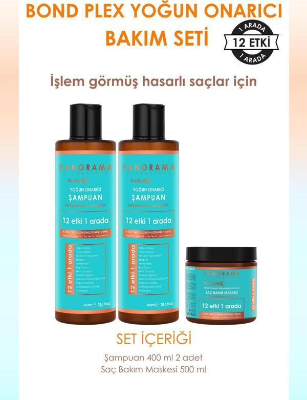 Panorama Professional Bond Plex Bakım Seti 12 Etki 1 Arada 400 ml x2 Şampuan + 500 ml Saç Bakım Maskesi - Image 1
