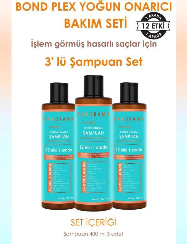 Panorama Professional Bond Plex Bakım Seti 12 Etki 1 Arada 400 ml x3 Şampuan 3'lü Set - Image 1