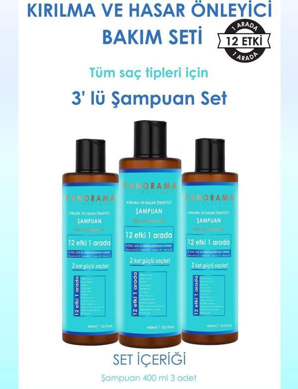 Panorama Professional Kırılma ve Hasar Önleyici Bakım Seti 12 Etki 1 Arada 400 ml x3 Şampuan 3'lü Set - Image 1