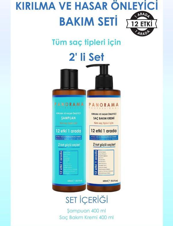 Panorama Professional Kırılma ve Hasar Önleyici Bakım Seti 400 ml Şampuan + Saç Bakım Kremi 2'li Set - Image 1
