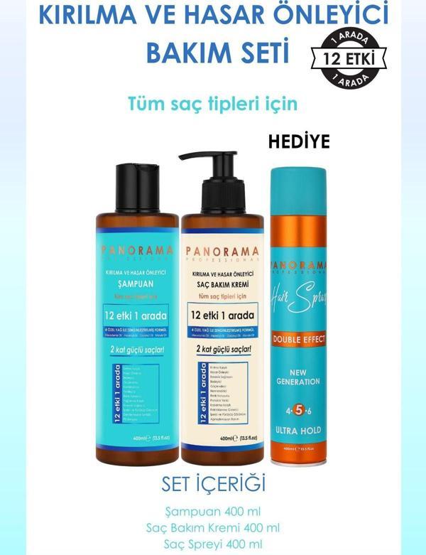 Panorama Professional Kırılma ve Hasar Önleyici Bakım Seti 400 ml Şampuan+Saç Kremi+Saç Spreyi Hediyeli - Image 1