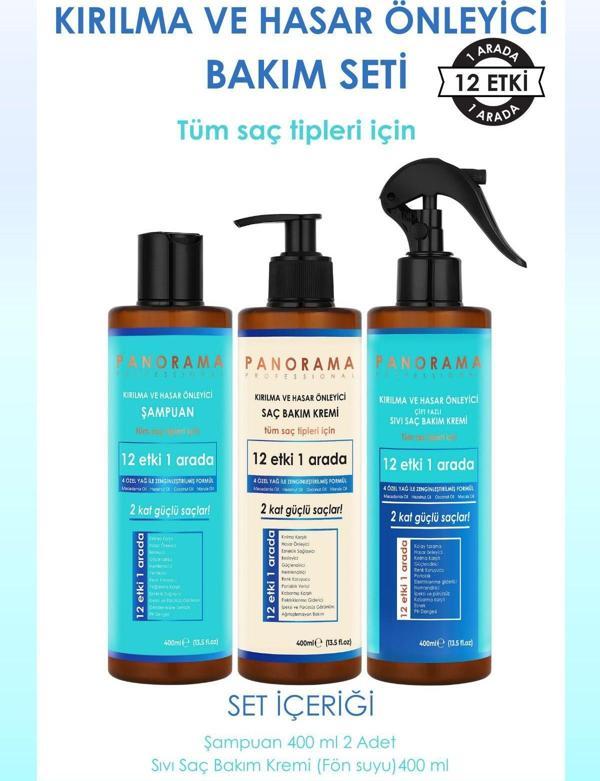 Panorama Professional Kırılma ve Hasar Önleyici Bakım Seti 400 ml Şampuan-SaçKremi-Sıvı Saç Kremi - Image 1