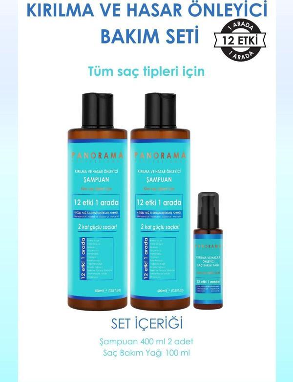 Panorama Professional Kırılma ve Hasar Önleyici Bakım Seti 400 ml x2 Şampuan + 100 ml Saç Bakım Yağı - Image 1