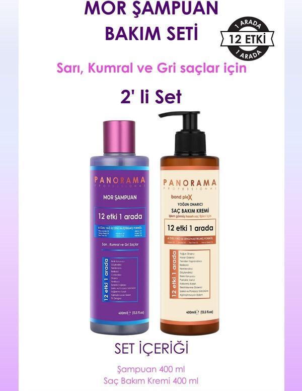 Panorama Professional Mor Şampuan ve Saç Bakım Seti 8 Özel Yağ 400 ml Şampuan + Saç Bakım Kremi 2'li Set - Image 1