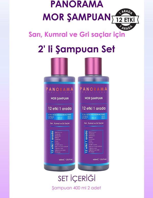 Panorama Professional Mor Şampuan ve Saç Bakım Seti 8 Özel Yağ 400ml X2 Şampuan Zengin Menekşe Pigmentleri - Image 1