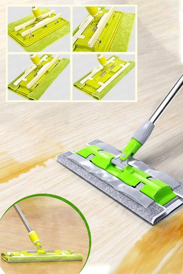 360 Derece Dönebilen Teleskopik Pratik Temizlik Mopu Clamp Cloth Sihirli Mop + 2 Microfiber Bez - Image 1