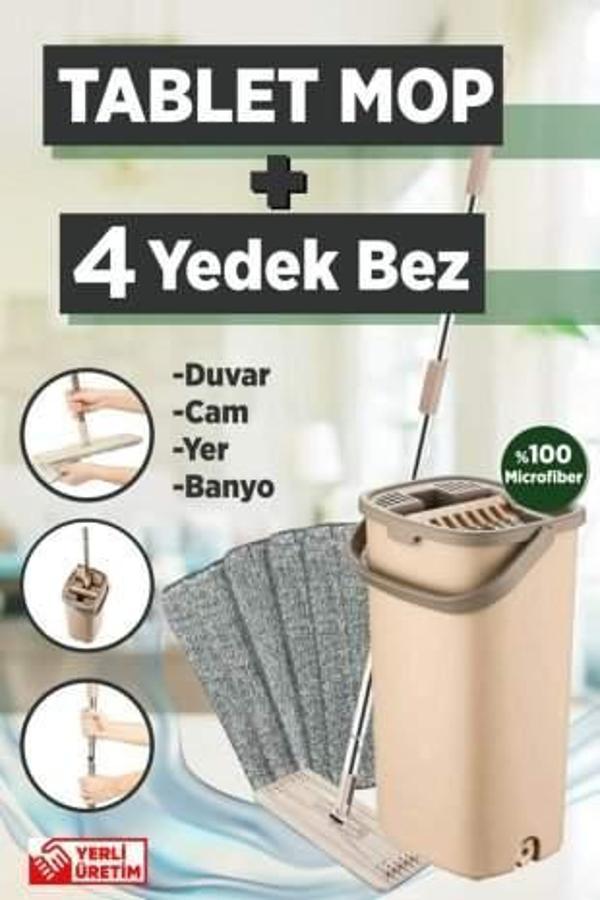 4 Yedek Bezli Tablet Mop Dikdörtgen Yeni Temizlik Seti - Image 1