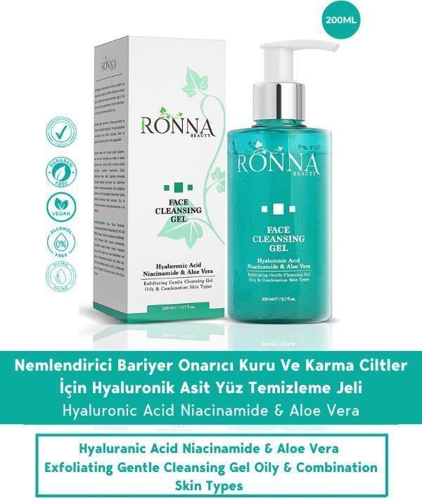 Ronna Beauty Besleyici Ve Onarıcı Temizleme Jeli Face Cleasing Gel 200 ml Hyaluronic Acid Niacinamide - Image 1