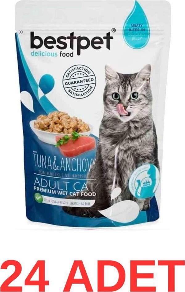 Bestpet Jelly Pouch Ton Balıklı ve Hamsili Yetişkin Kedi Konservesi 85 Gr 24 Adet - Image 1