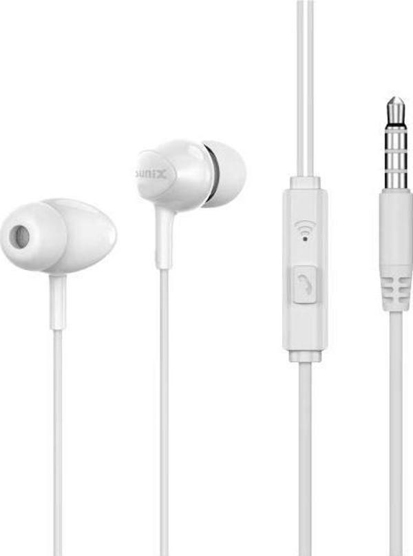 Sunix Stereo Mikrofonlu 3.5mm Kulak İçi Kablolu Kulaklık Beyaz SX-16 - Image 1