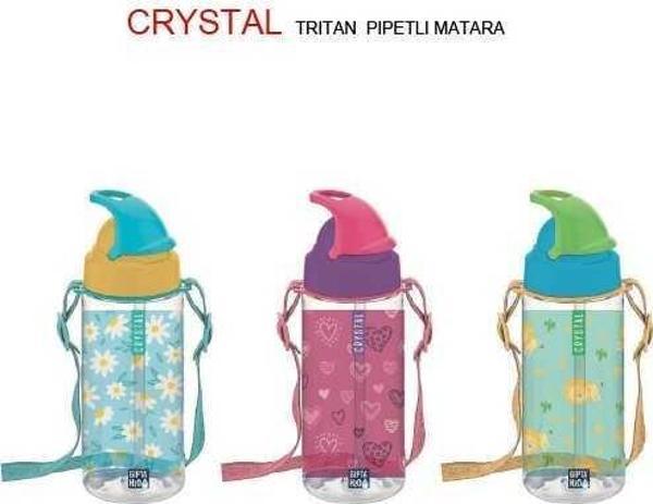 Gıpta Crystal Tritan Desenli Pipetli Matara 500 Cc Mavi - Image 1