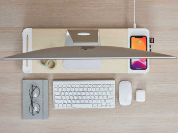 Eyes8 Hızlı Şarj Destekli Ahşap Monitör Standı Beyaz - Image 1