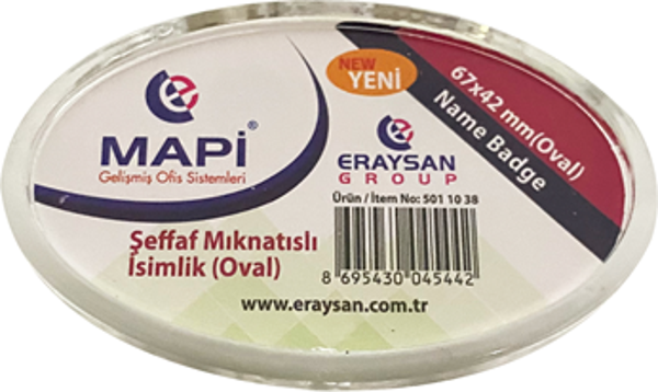 MAPİ ŞEFFAF MIKNATISLI İSİMLİK (OVAL) 67X42 TEKLİ - Image 1