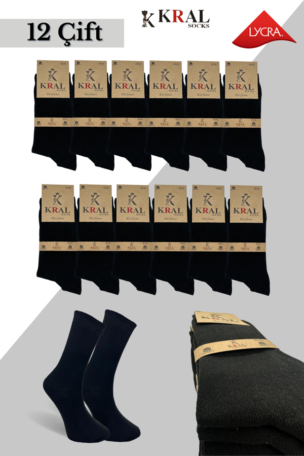 Kral Socks Yeni Sezon12'li Yazlık Penye Erkek Orta Uzun Çorap Parfümlü Siyah - Image 1
