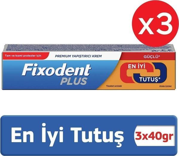 Fixodent Plus En Iyi Tutuş Diş Protez Yapıştırıcı Krem 40 Gr X 3 Adet - Image 1