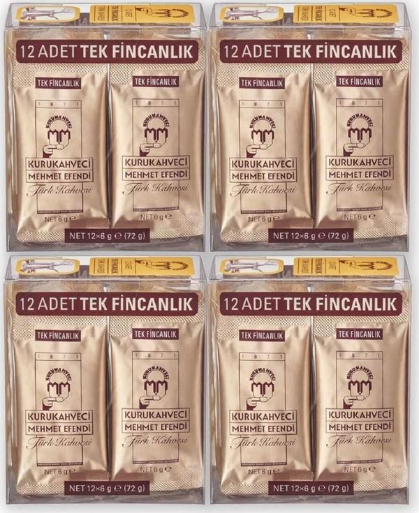 Kurukahveci Mehmet Efendi Türk Kahvesi 12*6 G Tek Içimlik Folyo Ambalaj X 4 Adet - Image 1