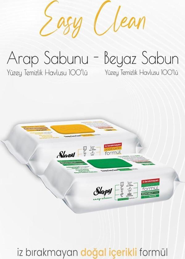 Sleepy Easy Clean Yüzey Temizlik Havlusu 100' Lü Ve Arap Sabunu Katkılı 100'Lü - Image 1