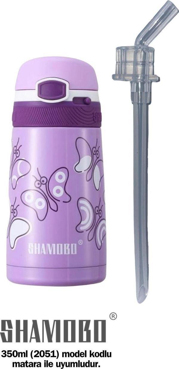Shamobo (YEDEK PİPETLİ) Mor 350 ml Paslanmaz Çelik Pipetli Çocuk Matara Vagonlife - Image 1