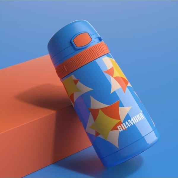 Uzspace Shamobo Mavi 350 Ml Paslanmaz Çelik Pipetli Çocuk Matara Vagonlife - Image 1