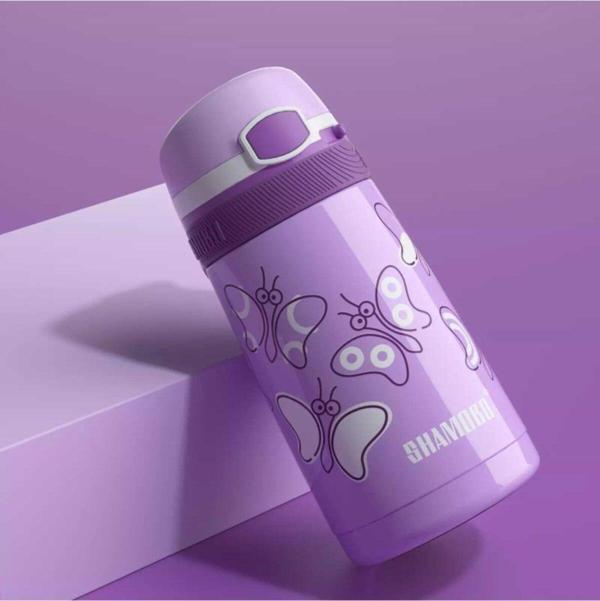 Uzspace Shamobo Mor 350 Ml Paslanmaz Çelik Pipetli Çocuk Matara Vagonlife - Image 1