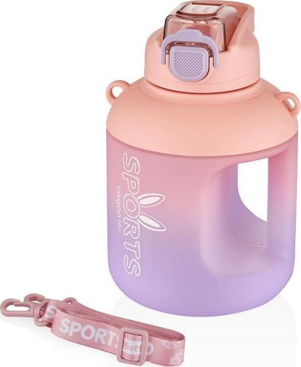 Vagonlife 1100ml Çift Renk Pipetli Taşıma Askılı ve Kulplu Motivasyon Su Matarası Sticker - Image 1
