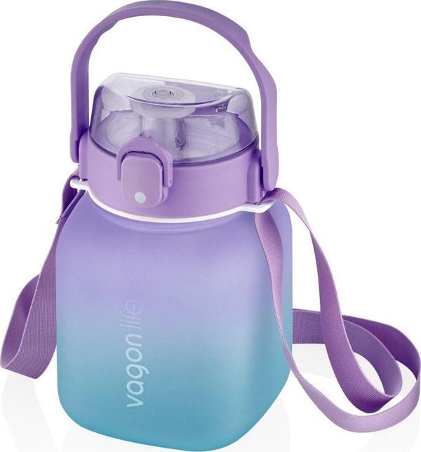 Vagonlife 1100ml Çocuk Askılı Pipetli/pipetsiz Kullanım Çift Renk Softtouch Motivasyon Matarası - Image 1