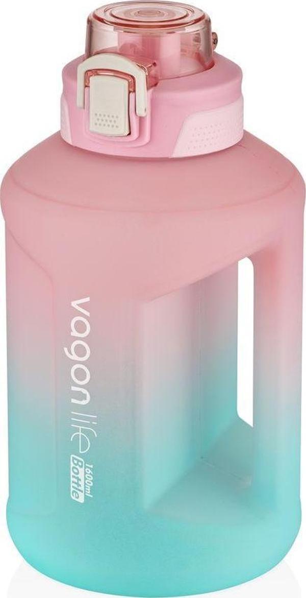 Vagonlife 1600ml Çift Renk Taşıma Askılı ve Kulplu Motivasyon Su Matarası Sticker Hediyeli - Image 1