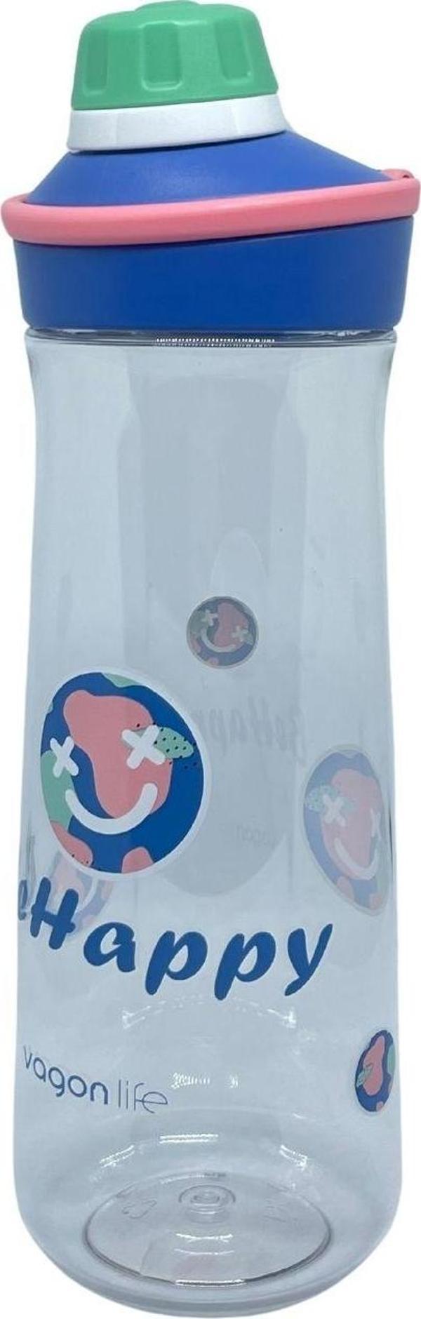Vagonlife 650ml Döndürülerek Açılan Rahat Kapaklı Kulplu Desenli Gövde Polikarbon Su Matarası - Image 1
