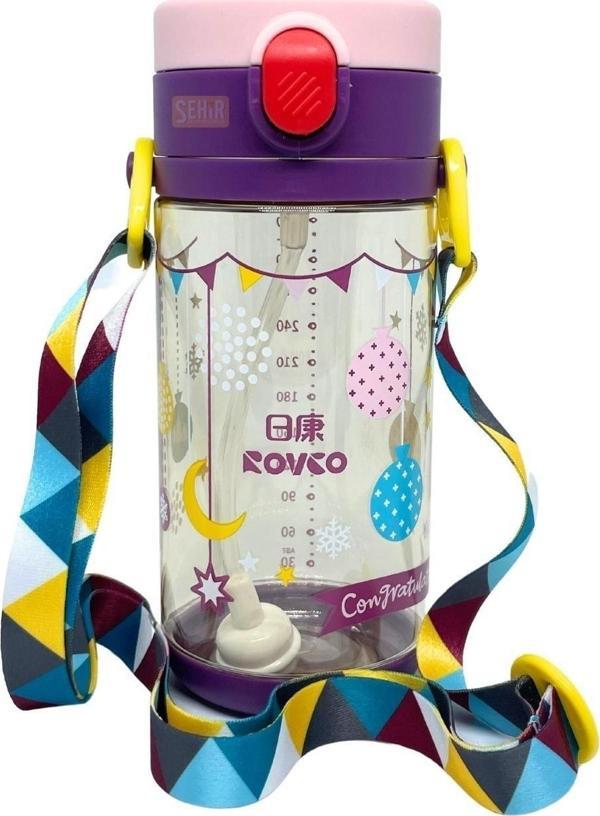 Rovco 330ml Pipetli Ve Rahat Içim 3 Kapaklı Akıllı Pipet Toplu Askılı Özel Kutulu Tritan Su Matarası - Image 1