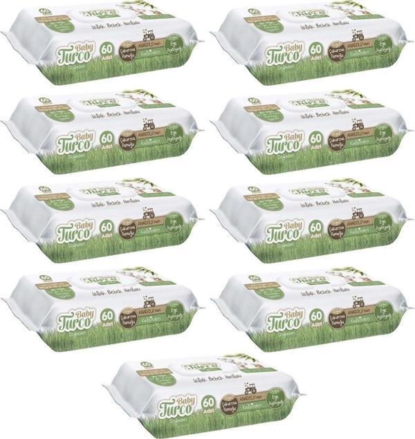 Baby Turco Islak Havlu Mendil Yenidoğan 60 Yaprak Doğadan 9 Lu Set (3Pk*3) 540 Yaprak Pls Kapaklı - Image 1